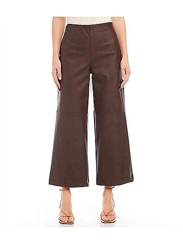 Karen Kane Belen Vegan Faux Leather Cropped Pant in Brown (view 2)