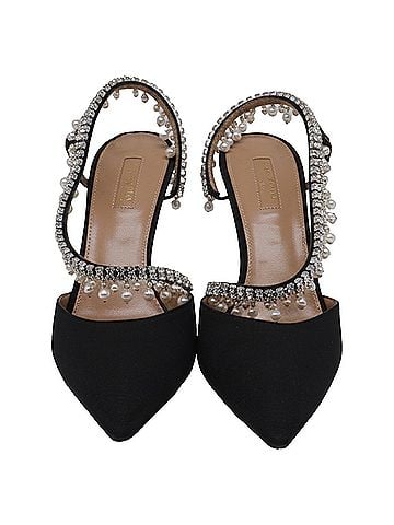 Aquazzura Aquazzura Embellished Slingback Pumps in Black Satin (view 2)