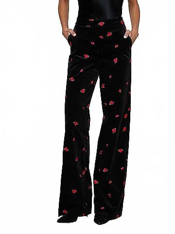 L'Agence Livvy Velvet Trouser in Black/Red Rose Embroidery (view 2)