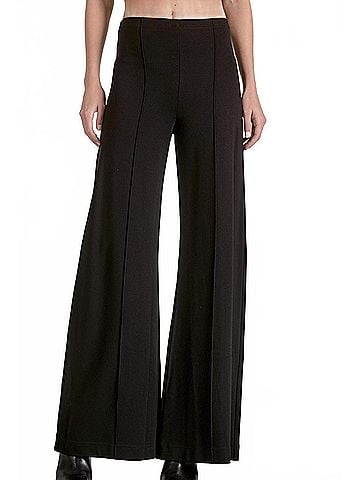 Elan Wide Leg Cotton Pant in Black (view 2)