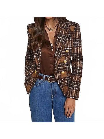 L'Agence Kenzie Plaid Blazer in Brown (view 2)