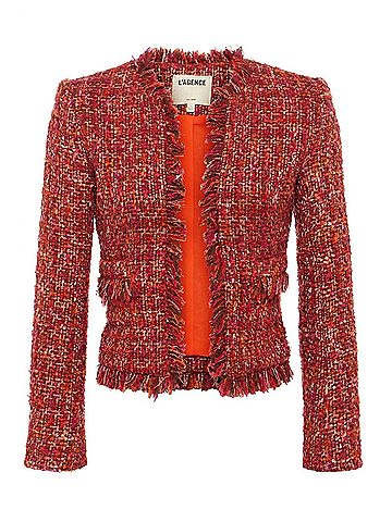 L'Agence Angelina Open-Front Blazer in Orange/Pink Tweed (view 1)