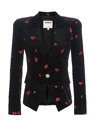 L'Agence Kaisley Velvet Blazer in Black/ Rose (view 1)