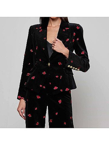 L'Agence Kaisley Velvet Blazer in Black/ Rose (view 2)