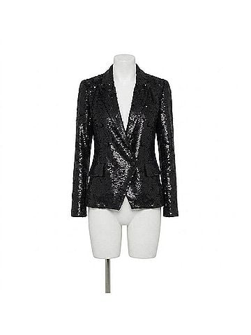 L'Agence Women's Kenzie Sequin Blazer in Matte Black Sequin (view 1)