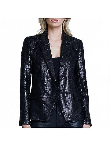 L'Agence Women's Kenzie Sequin Blazer in Matte Black Sequin (view 2)