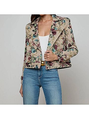 L'Agence Xoey Cropped Trench Coat in Multi Floral Tapestry (view 2)