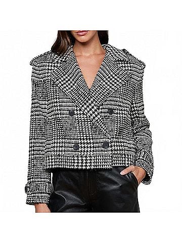 L'Agence Xoey Cropped Trench Coat in Black/Ivory (view 2)