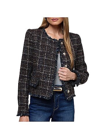 L'Agence Zaya Tweed Jacket in Midnight Brown Multi (view 2)