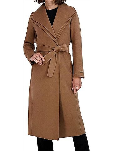Elie Tahari Maxi Double Face Belted Wrap Coat in Camel (view 2)