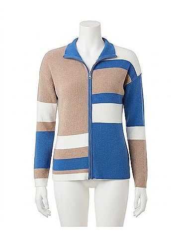 Angel Apparel Color Block Zip Jacket in Denim/Multi (view 1)