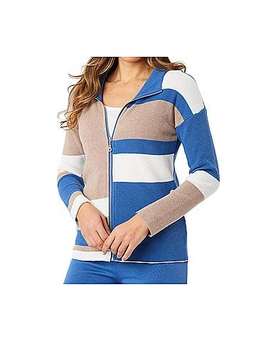 Angel Apparel Color Block Zip Jacket in Denim/Multi (view 2)