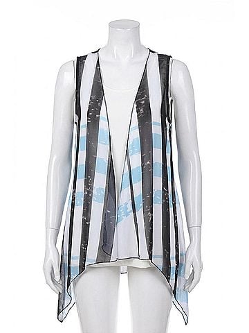Angel Plaid Grid Waterfall Vest in Cream/Aqua (view 1)