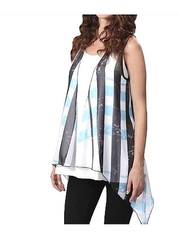 Angel Plaid Grid Waterfall Vest in Cream/Aqua (view 2)