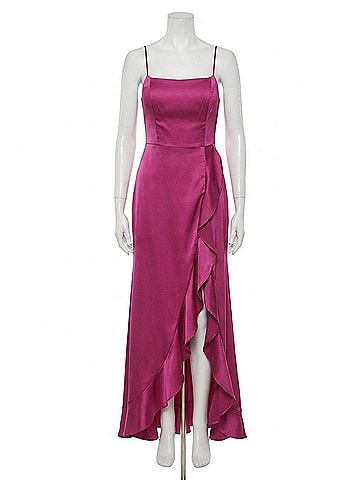 Dress Forum Sexy Satin Ruched High Split Maxi Dress in Fuschia (view 1)