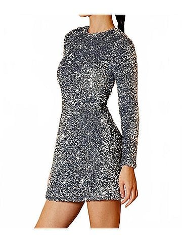 HELSI Avery Crew Neck Mini Dress in Silver (view 2)