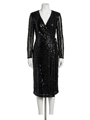 Alberto Makali Sequin Wrap Midi Dress in Black (view 1)