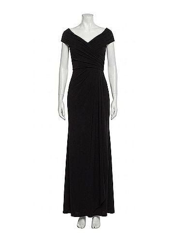 La Femme Off The Shoulder Jersey Dress With Ruching in Black (view 1)