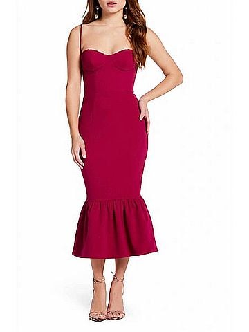 Katie May Soraya Trumpet Midi Dress in Magenta (view 2)