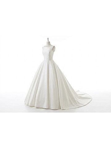Demetrios Satin Bateau Ball Gown in Ivory (view 1)