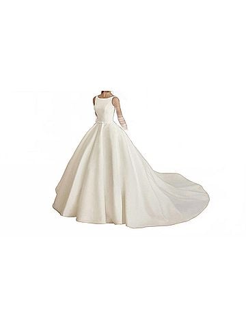 Demetrios Satin Bateau Ball Gown in Ivory (view 2)