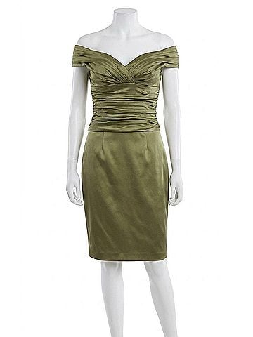 Kay Unger Women's Off The Shoulder Silk Dress in Green (view 1)