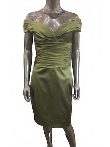 Kay Unger Women's Off The Shoulder Silk Dress in Green (view 2)