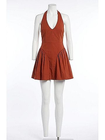 Astr Nicole V Neck Halter Mini Dress in Brown (view 1)