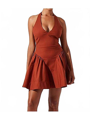 Astr Nicole V Neck Halter Mini Dress in Brown (view 2)