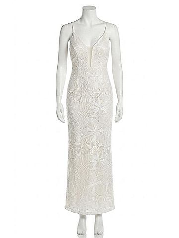 Adrianna Papell Spaghetti Strap Long Dress in Ivory (view 1)