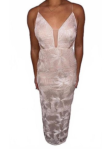 Adrianna Papell Spaghetti Strap Long Dress in Ivory (view 2)