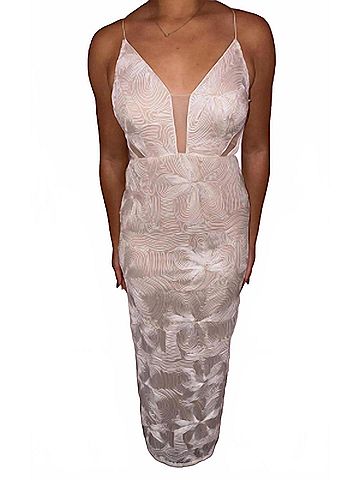 Adrianna Papell Spaghetti Strap Long Dress in Ivory (view 2)