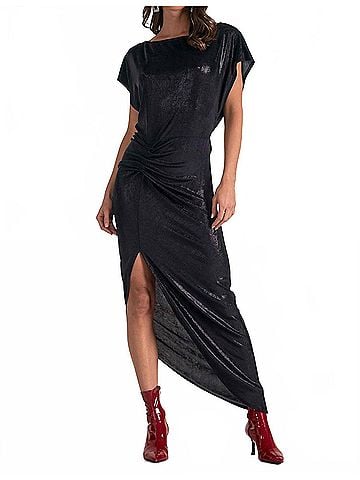 Elan Metallic Cap Sleeve Dress in Black (view 2)
