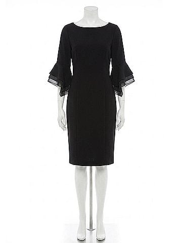 Adrianna Papell Knit Crepe Tiered Sleeve Dress in Black (view 1)