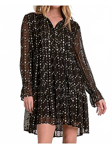Elan Willa Woven Ruffle Mini Dress in Black (view 2)