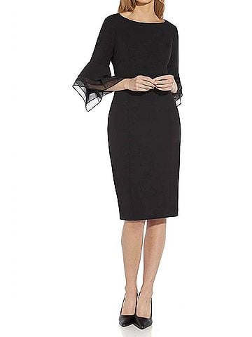 Adrianna Papell Knit Crepe Tiered Sleeve Dress in Black (view 2)