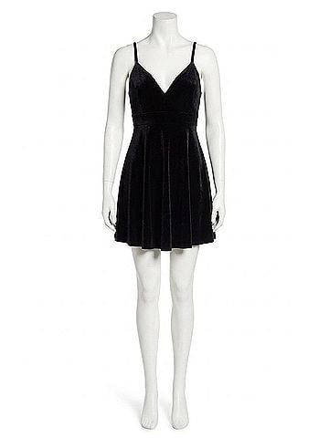Astr Dauphine Velvet Mini Skater Dress in Black (view 1)