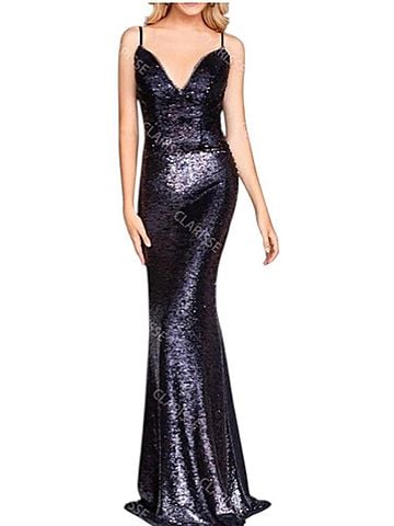 Clarisse V-Neck Mermaid Maxi Dress in Heather/Gold (view 2)