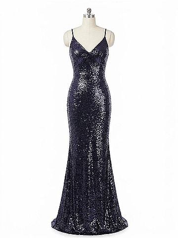 Clarisse V-Neck Mermaid Maxi Dress in Heather/Gold (view 1)