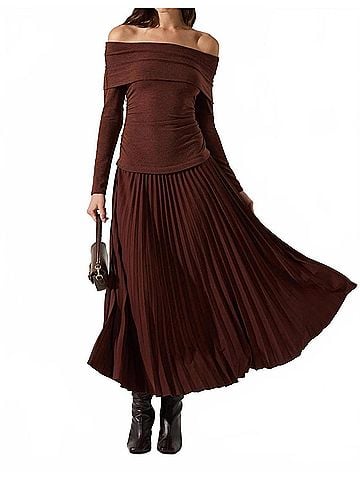 Astr Tanaia Pleated Dress in Brown (view 2)