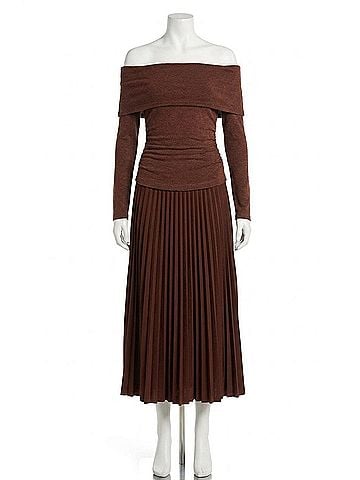 Astr Tanaia Pleated Dress in Brown (view 1)