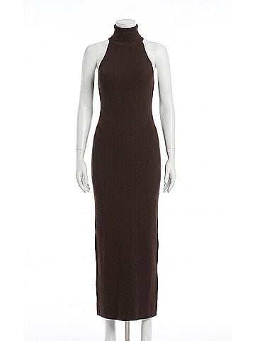 Enza Costa Knit Halter Turtleneck Fluid Dress in Bitter Brown (view 1)