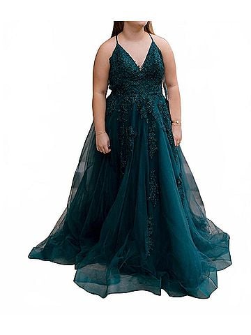 La Femme Women's Prom Dress in Dark Teal (view 2)