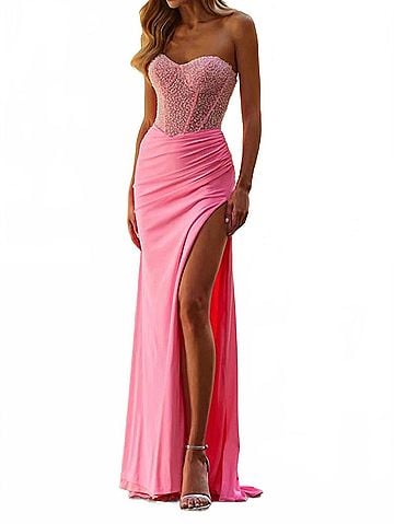 La Femme Strapless Prom Dress in Pink (view 2)