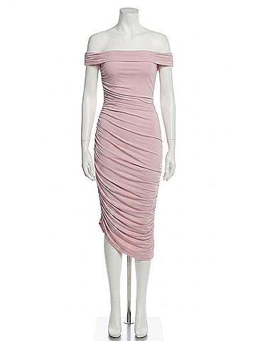 Katie May Alana Off Shoulder Midi Dress in Rose Quartz (view 1)