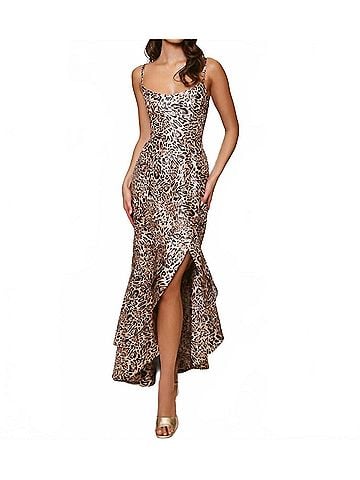 Hutch Alma Jacquard Cocktail Dress in Beige (view 2)