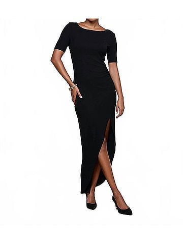 L'Agence Women's Lennon Slit Maxi Dress in Black (view 2)