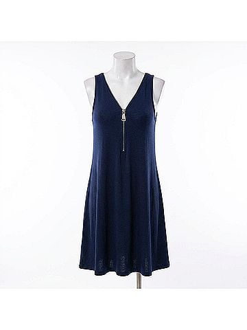 Ariella Big Zipper Sleeveless Dress in Navy (view 1)