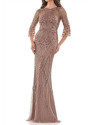 Colors Dress Beaded Mesh Gown in Dark Taupe (view 2)