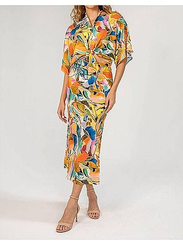 Lavender Brown Adele Tie Front Top Shrug in Nude Orange (view 2)